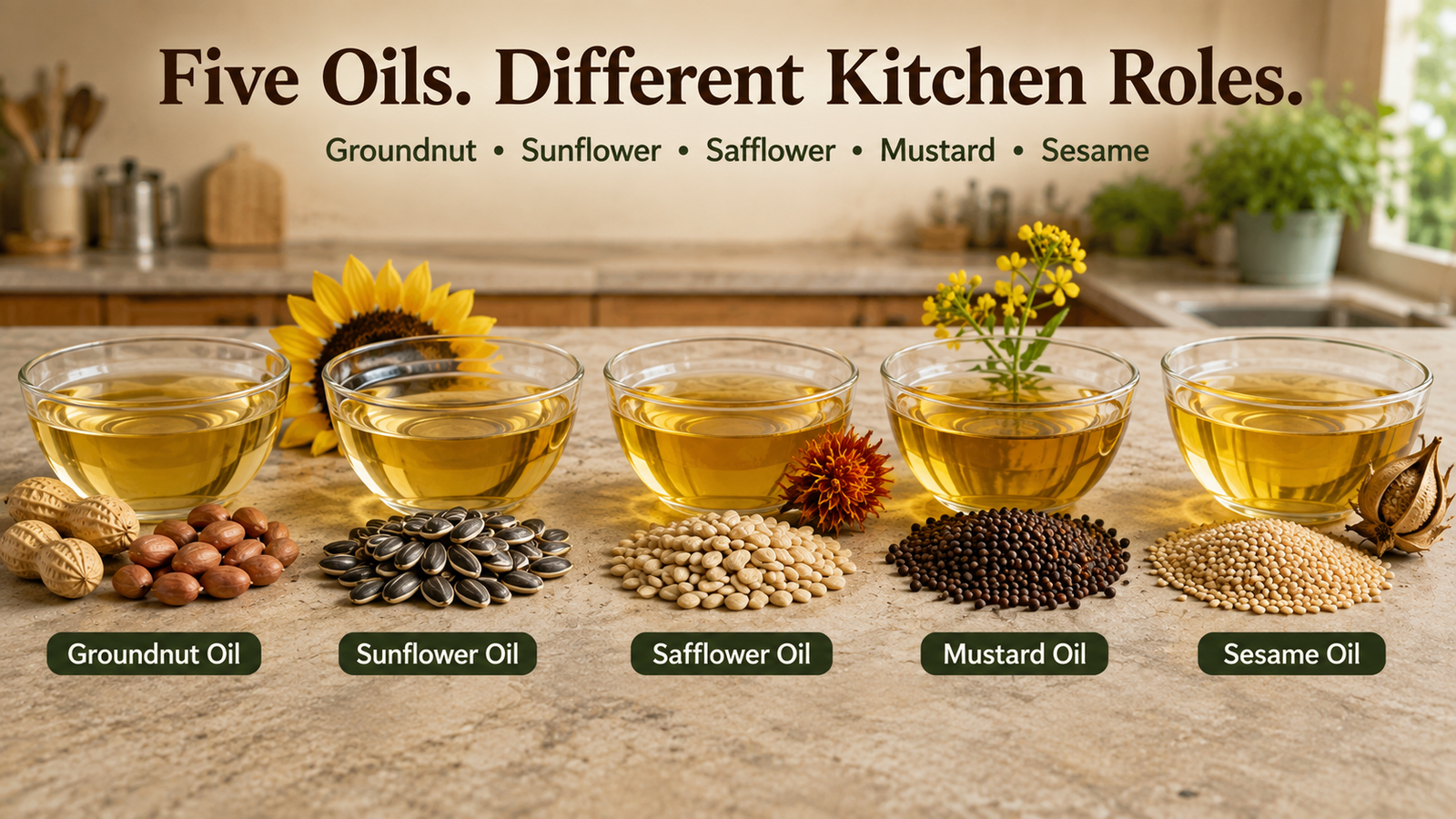 Groundnut, Sunflower, Safflower, Mustard and Sesame Oils: What Changes in the Kitchen?