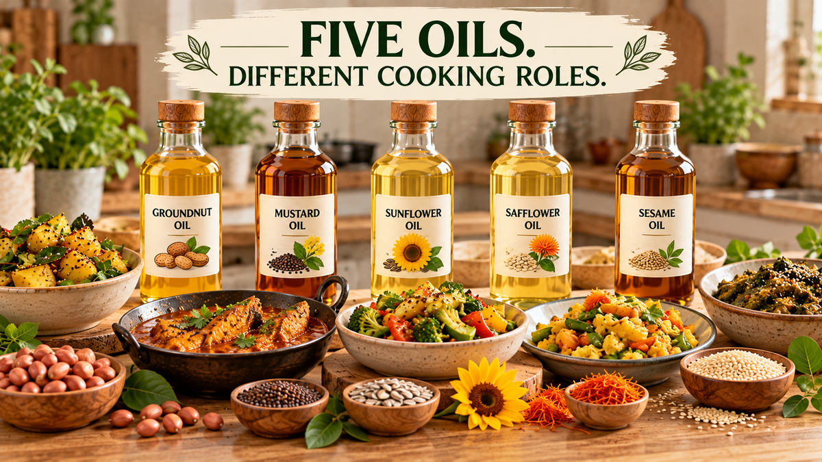 How to Use Groundnut, Mustard, Sunflower, Safflower and Sesame Oils by Dish