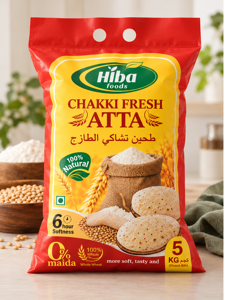 Hiba Foods Chakki Fresh Atta – 100% Whole Wheat Flour – 5 kg