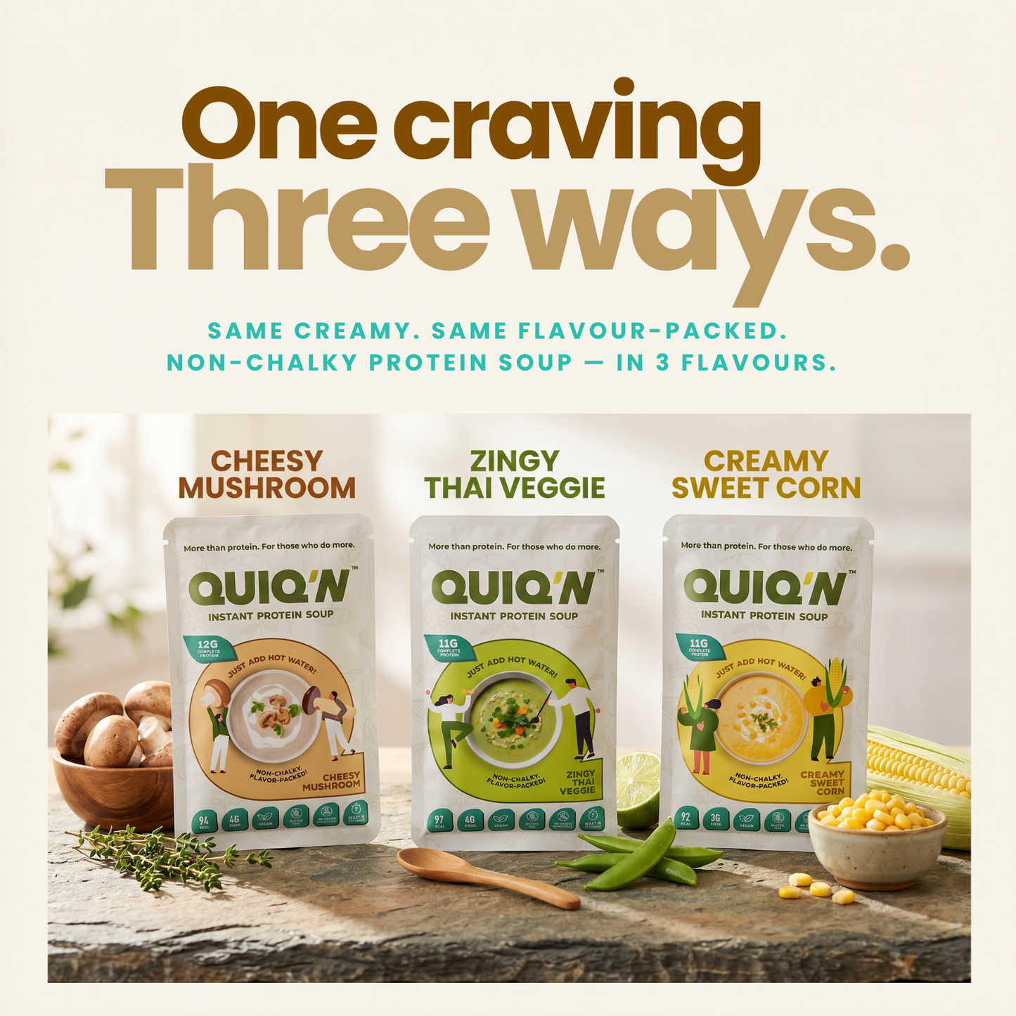 QUIQ'N Instant Protein Soup – Cheesy mushroom