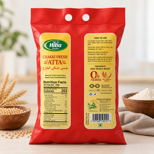 Hiba Foods Chakki Fresh Atta – 100% Whole Wheat Flour – 10 kg