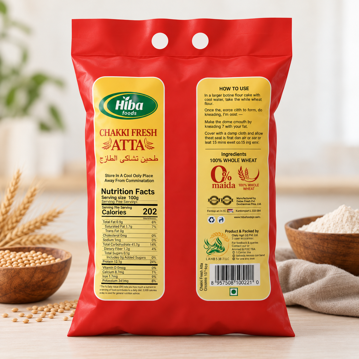 Hiba Foods Chakki Fresh Atta – 100% Whole Wheat Flour – 5 kg
