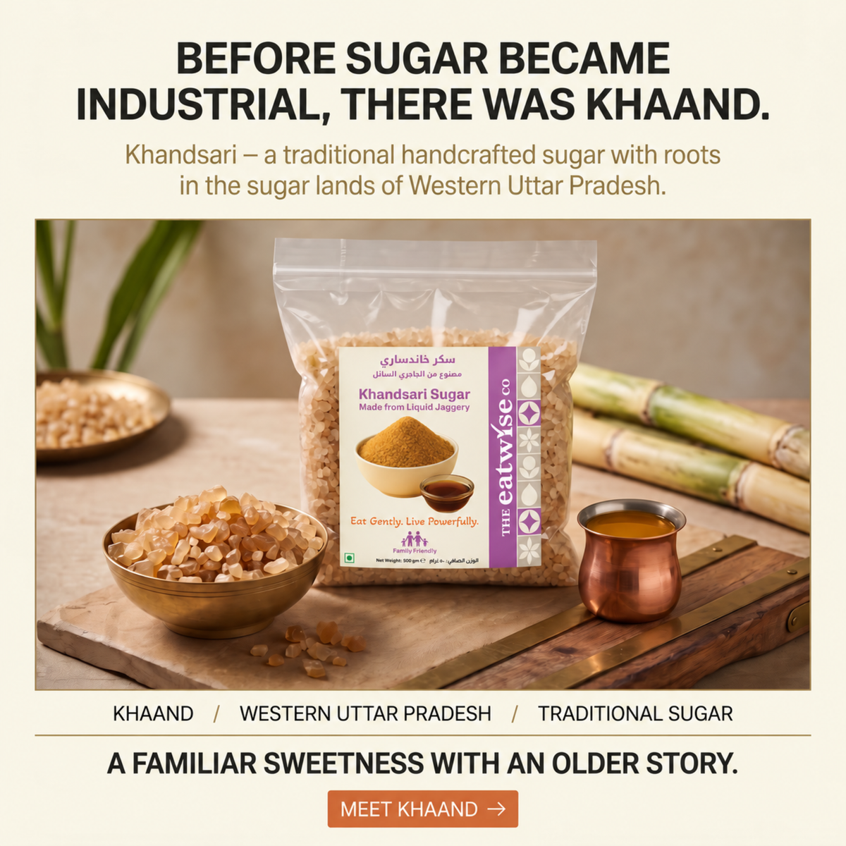 Khandsari Sugar – Traditional Sugar Made from Liquid Jaggery – 500gm