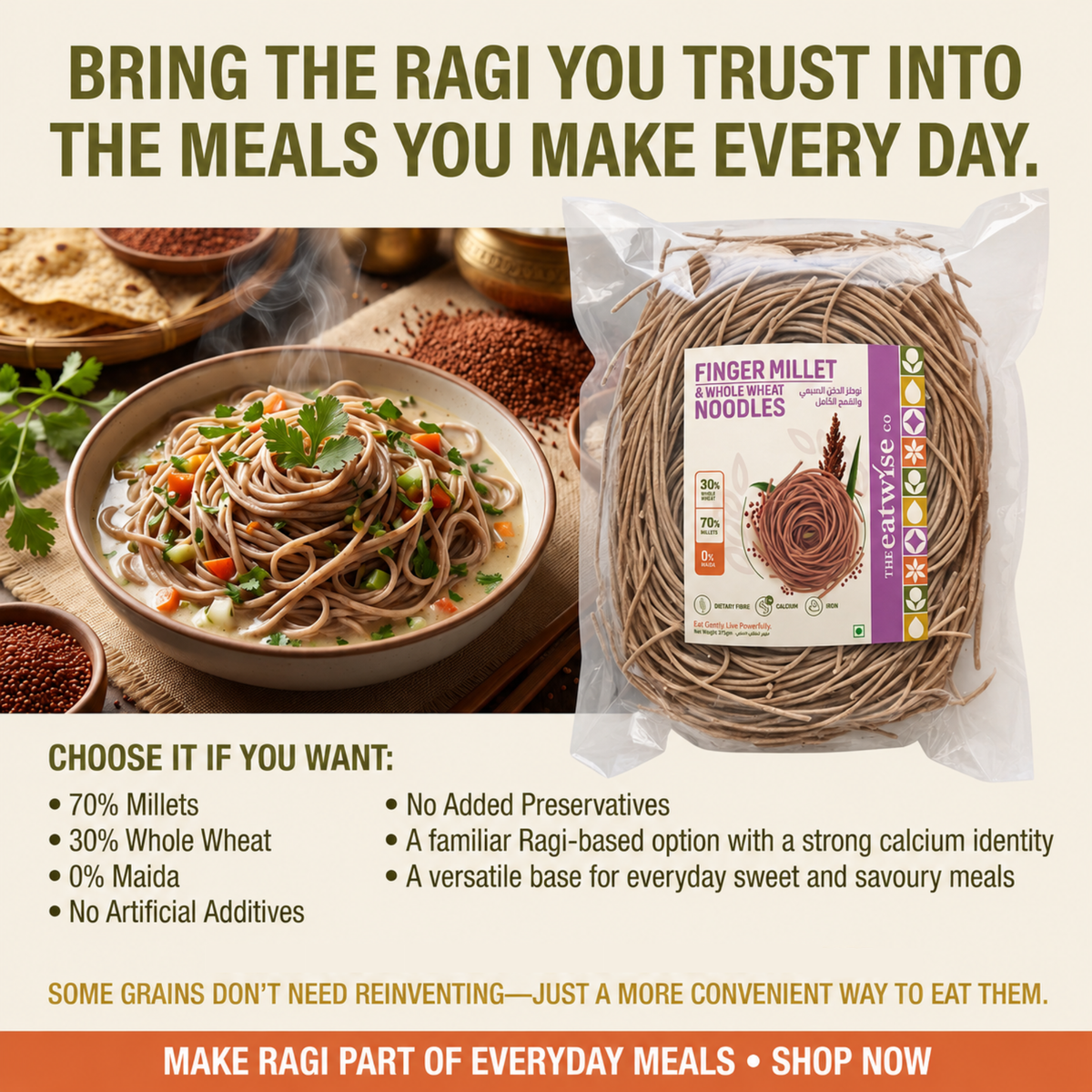 Finger Millet whole wheat noodles