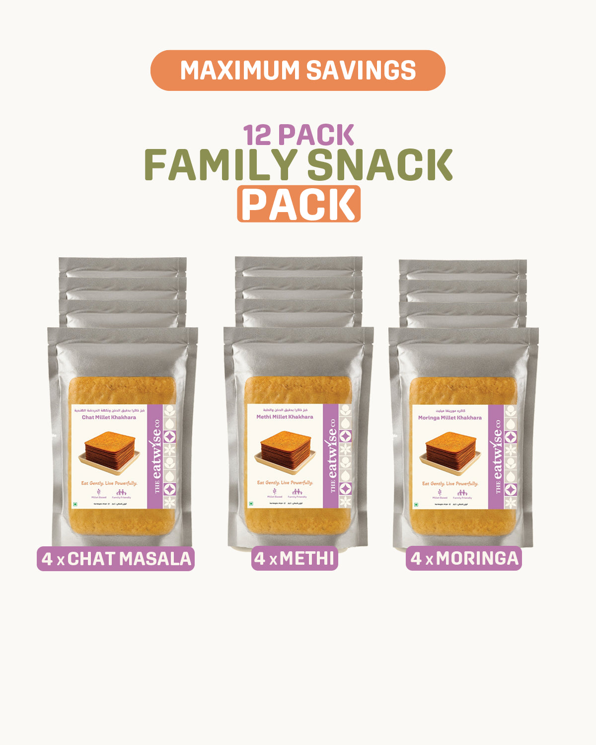 Millet Khakhra Family Snack Pack - Pack of 12